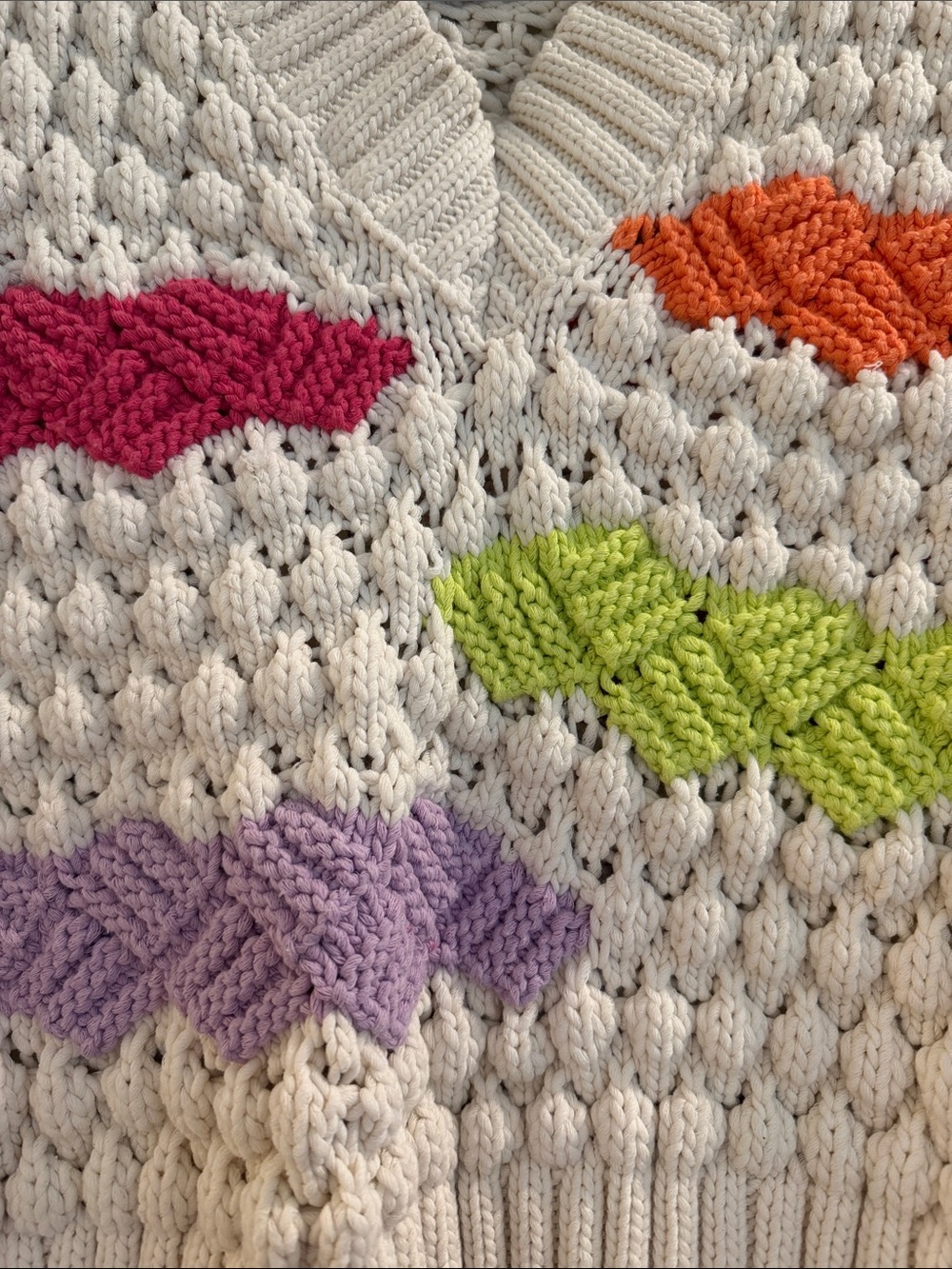 Zara Cream V-Neck Sweater Vest with Pink, Orange, Lime, and Lavender Accents - Picture 4 of 6